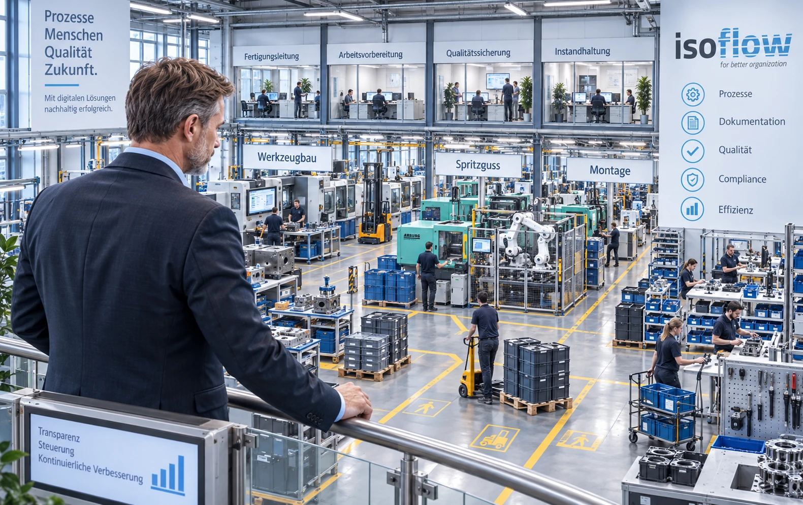 Fachverantwortlicher mit Blick auf eine strukturierte Produktionsumgebung