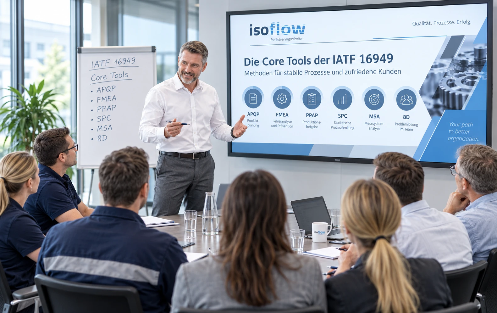 Fachkräfte bei einer Schulung zu Qualitätsmanagement-Werkzeugen